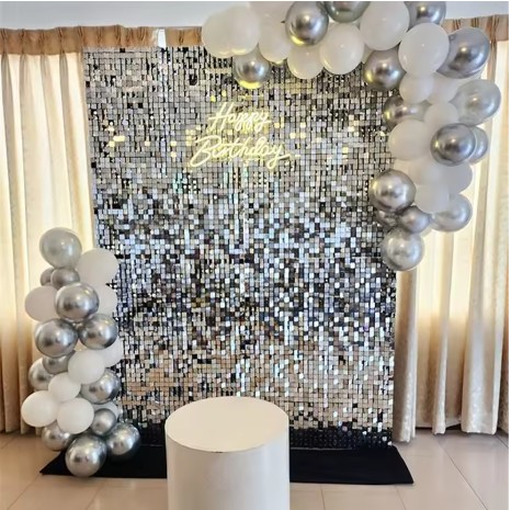 Silver Shimmery Wall with Balloon Garland Singapore